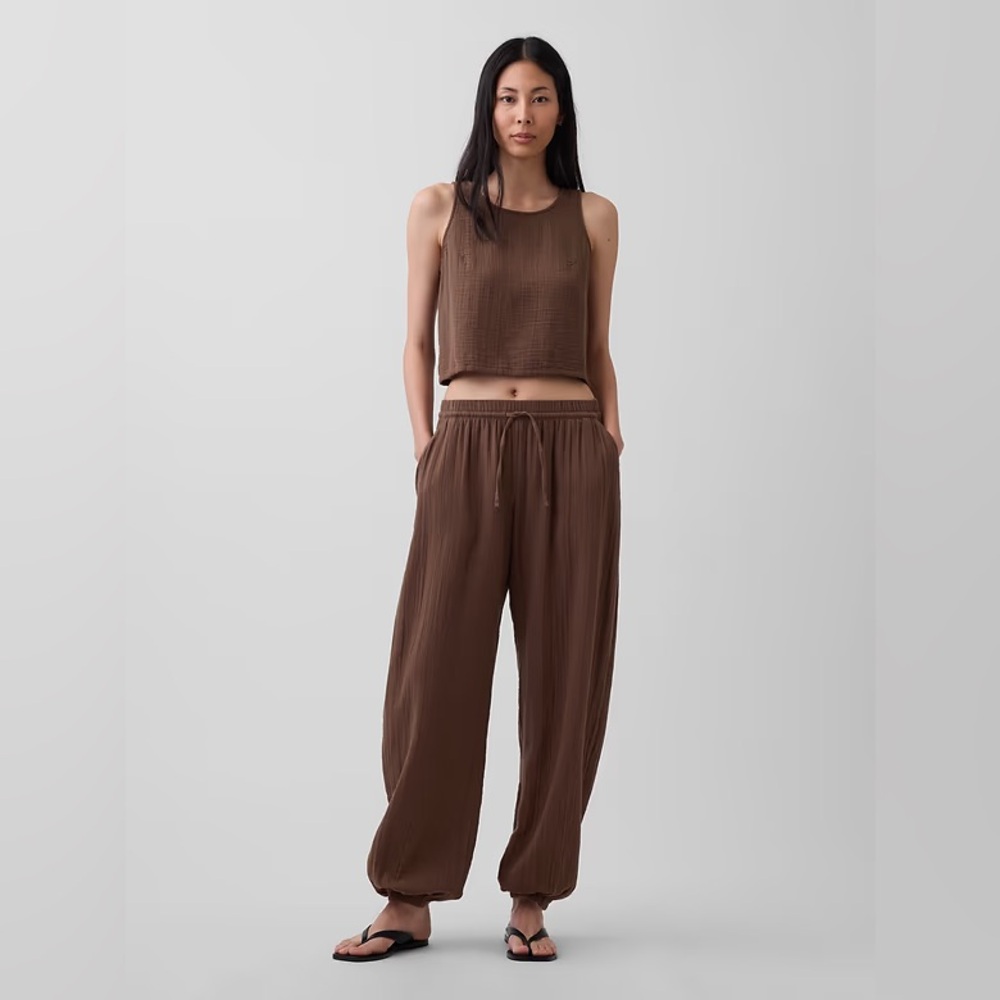 NEW! GAP Cool Brown Cotton Gauze Easy Joggers - Size Small Petite🖤